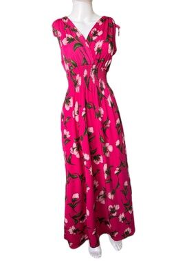 Floral Fuchsia Maxi Dress with Smocked Waist